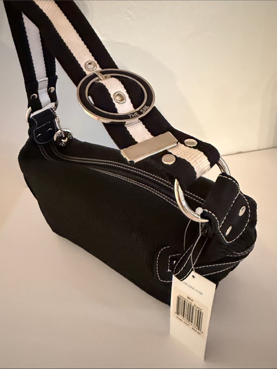 The Sak Handbags - Y2K Vintage The Sak Mia Black Shoulder Bag with Black-and-White Strap